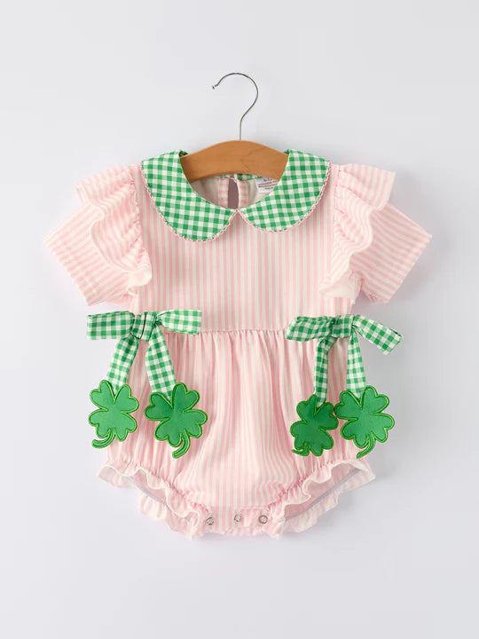 St. Patrick's Day Shamrock Girls' Striped Plaid Dress