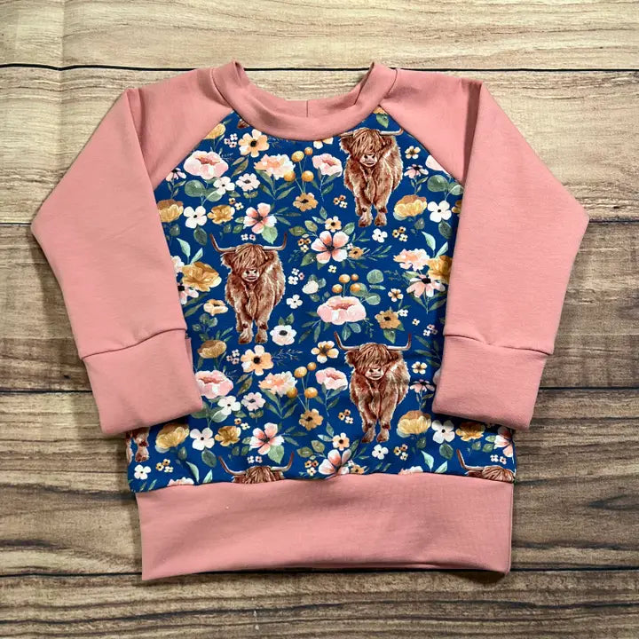 Highland Cows Blue Grow with Me Sweater