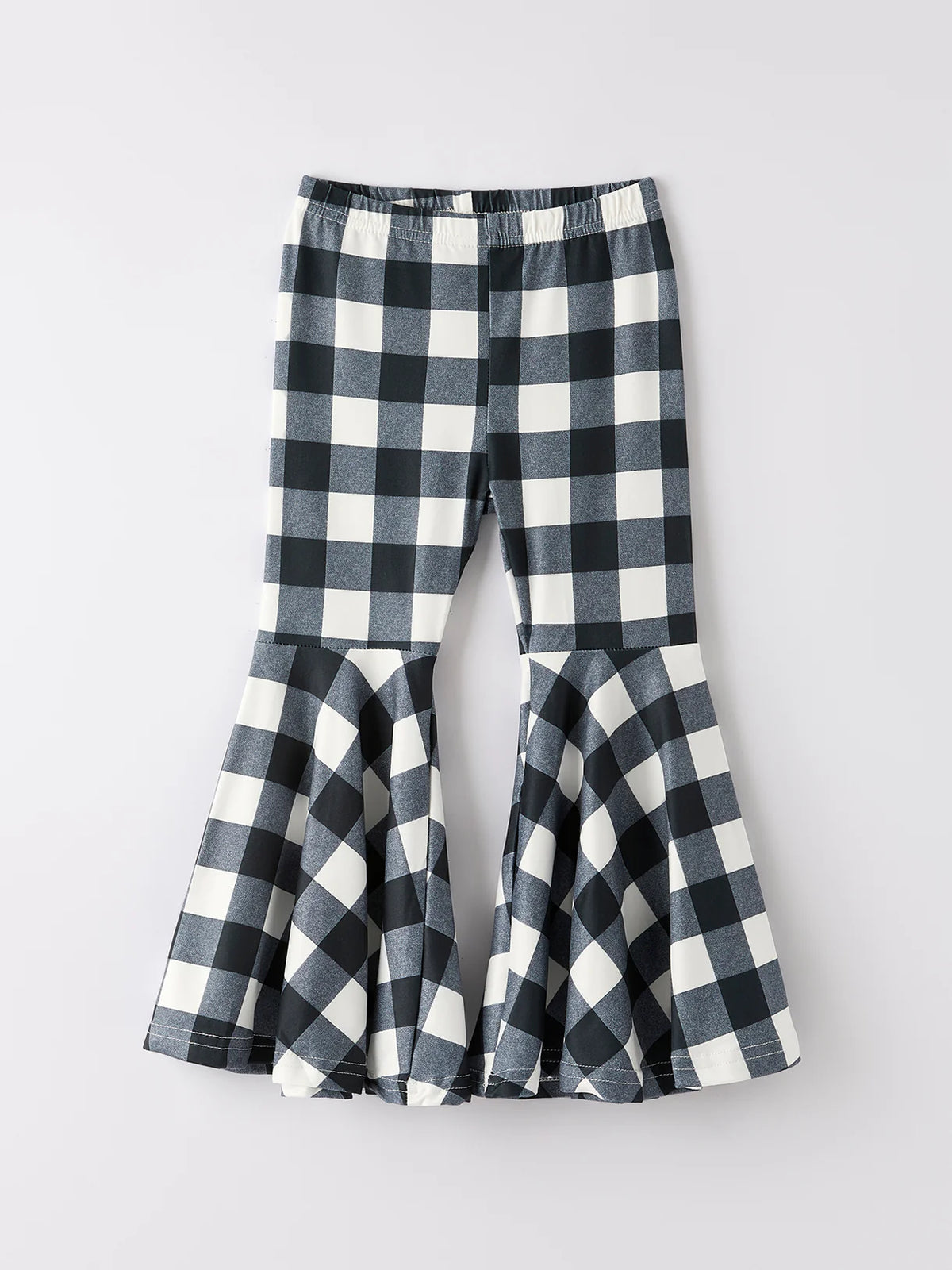 Black And White Checked Girls' Bell-Bottom Pants