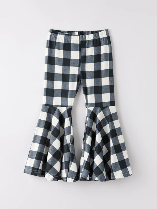 Black And White Checked Girls' Bell-Bottom Pants