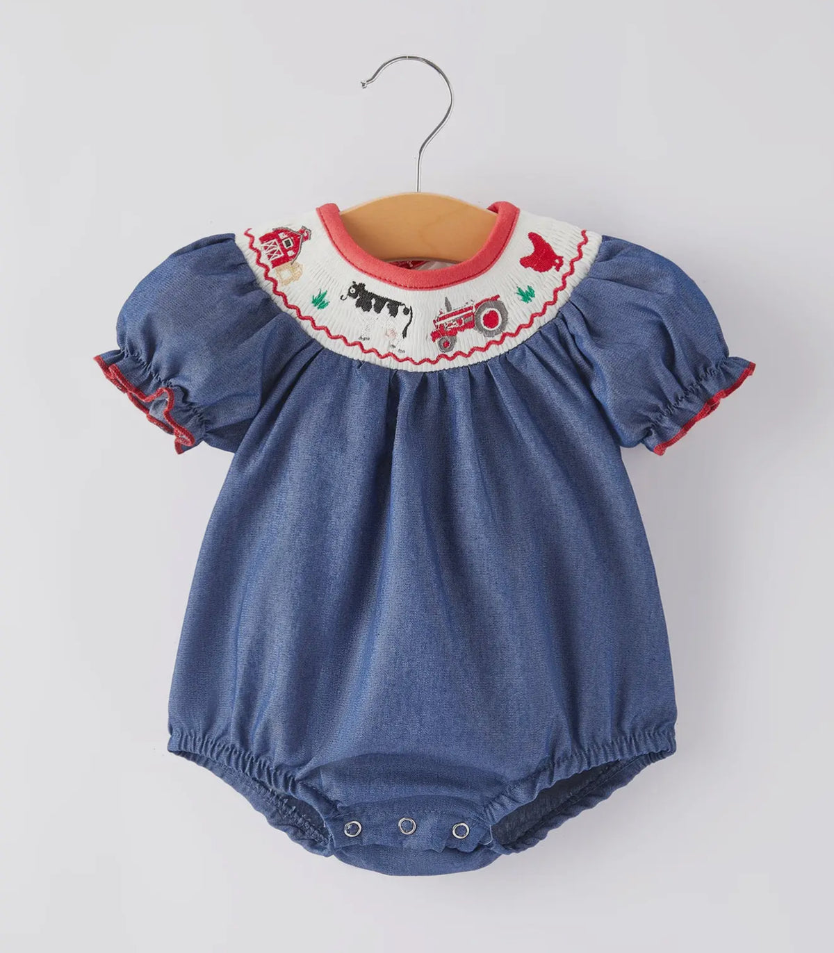 Girls Farm Smocking  embroidered blue dress
