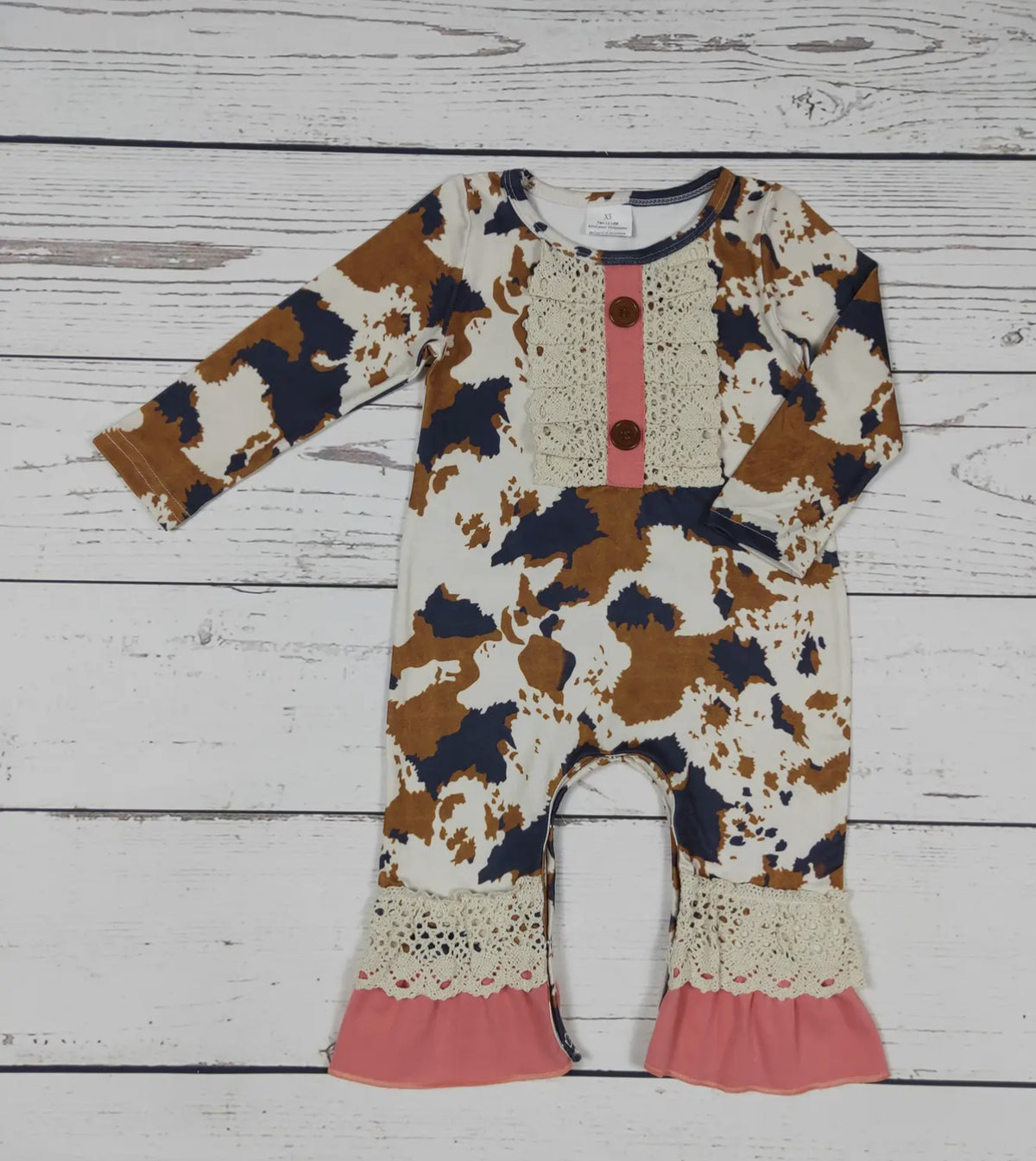 Cow Print Romper with Lace Trim